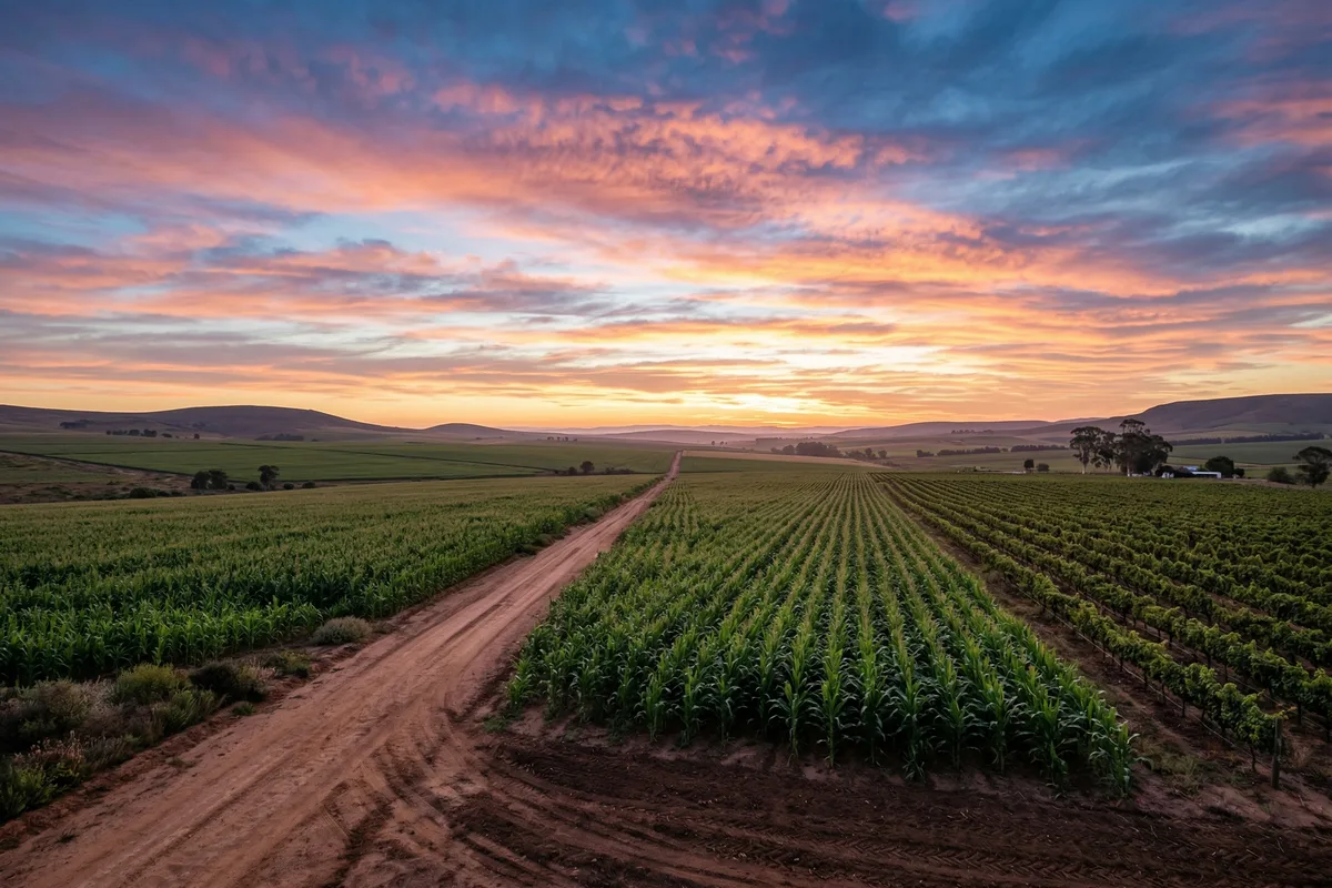 South African farmland landscape at golden hour